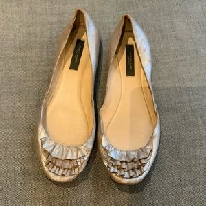 Ann Taylor 8.5 metallic leather ruffle toe flats.